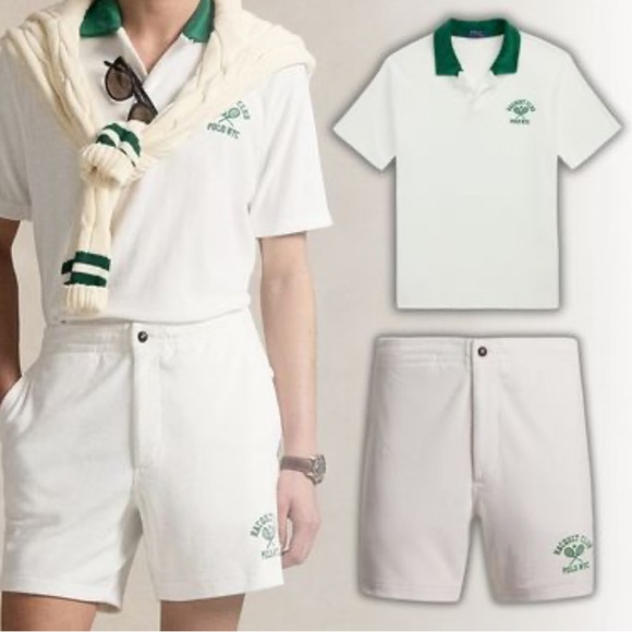 New Polo Ralph Lauren run club P-wing logo cotton terry polo n Shorts Set Size M